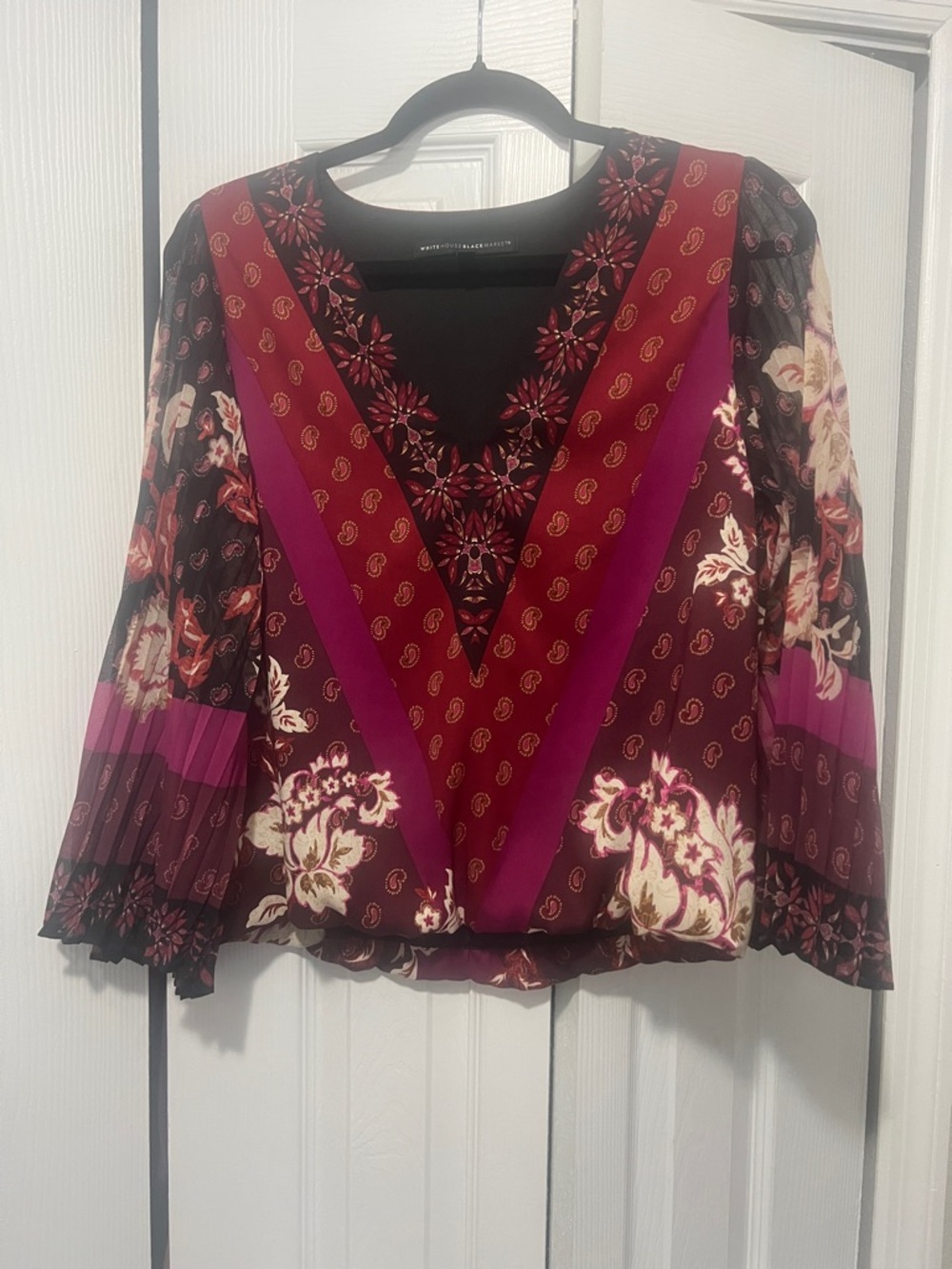 Boho Floral V-Neck Women's Top in Burgundy and Magenta